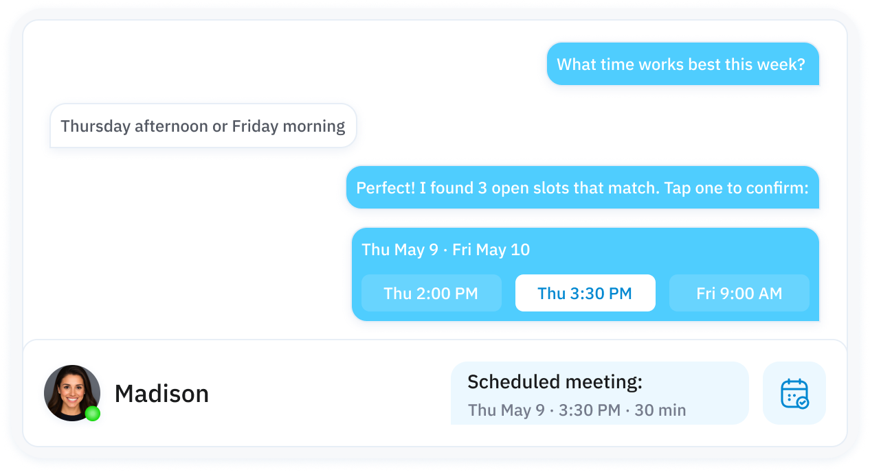 Madison booking a consultation into your calendar